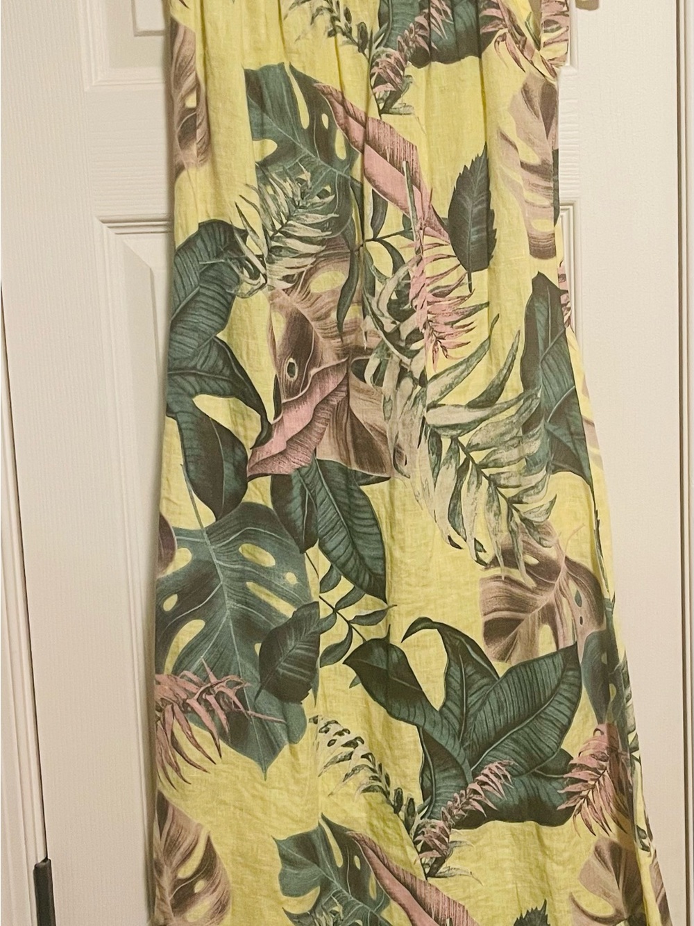 Women's Tropical Print Maxi Linen Dress in Yellow and Green made in Italy